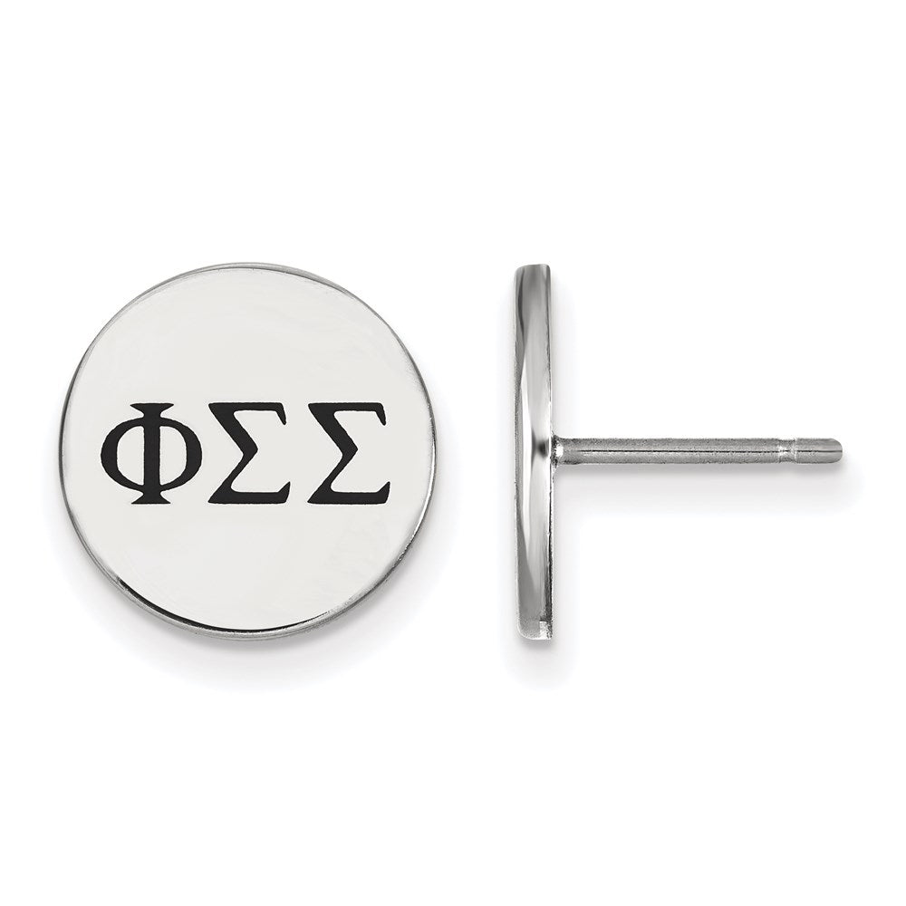 Sterling Silver Rhodium-plated LogoArt Phi Sigma Sigma Sorority Greek Letters Black Enamel Post Earrings