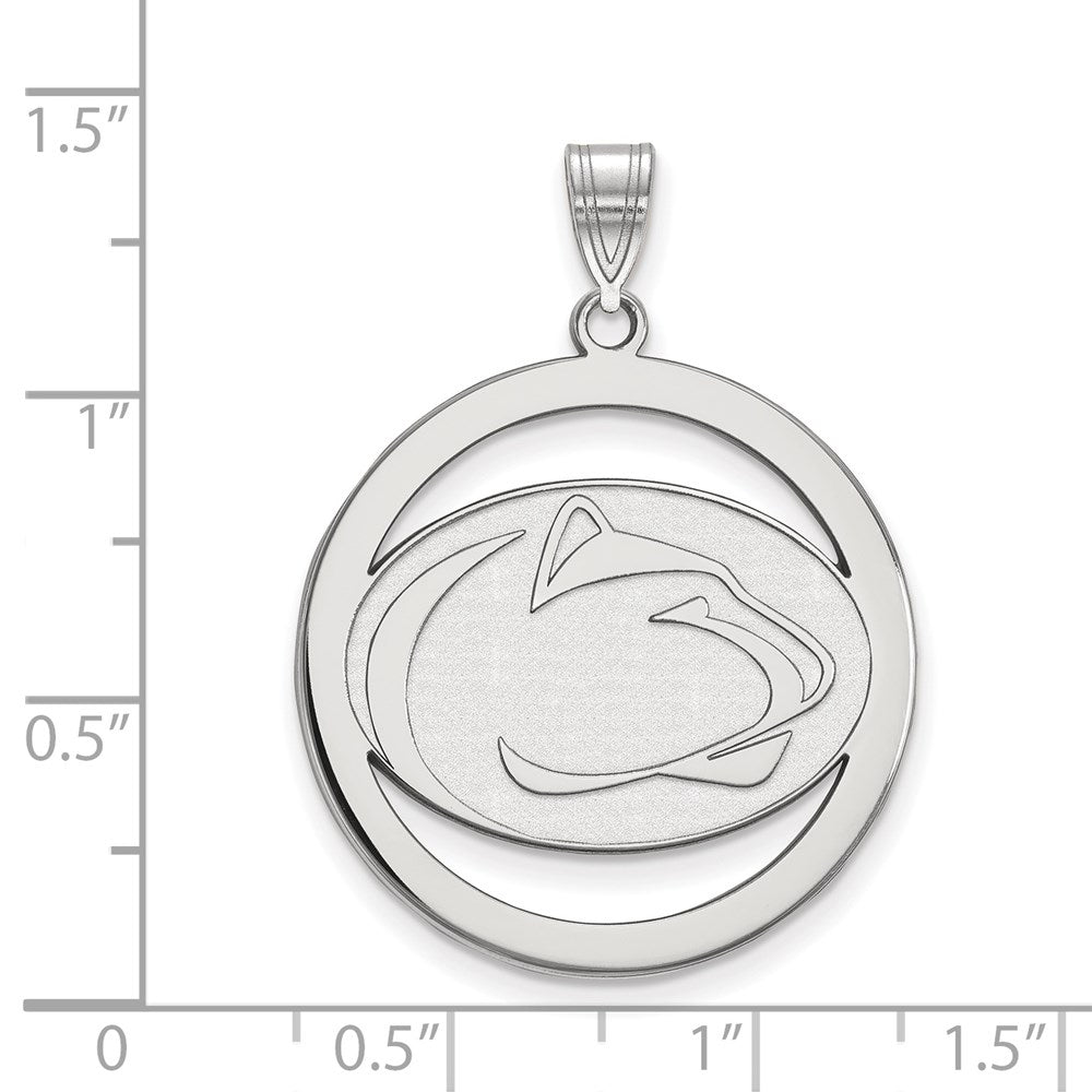 Sterling Silver Rhodium-plated LogoArt Penn State University Lion Extra Large Circle Pendant