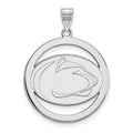 Sterling Silver Rhodium-plated LogoArt Penn State University Lion Extra Large Circle Pendant
