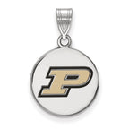 Sterling Silver Rhodium-plated LogoArt Purdue University Letter P Medium Enameled Disc Pendant