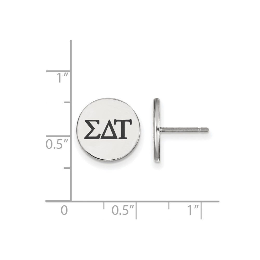 Sterling Silver Rhodium-plated LogoArt Sigma Delta Tau Sorority Greek Letters Black Enamel Post Earrings