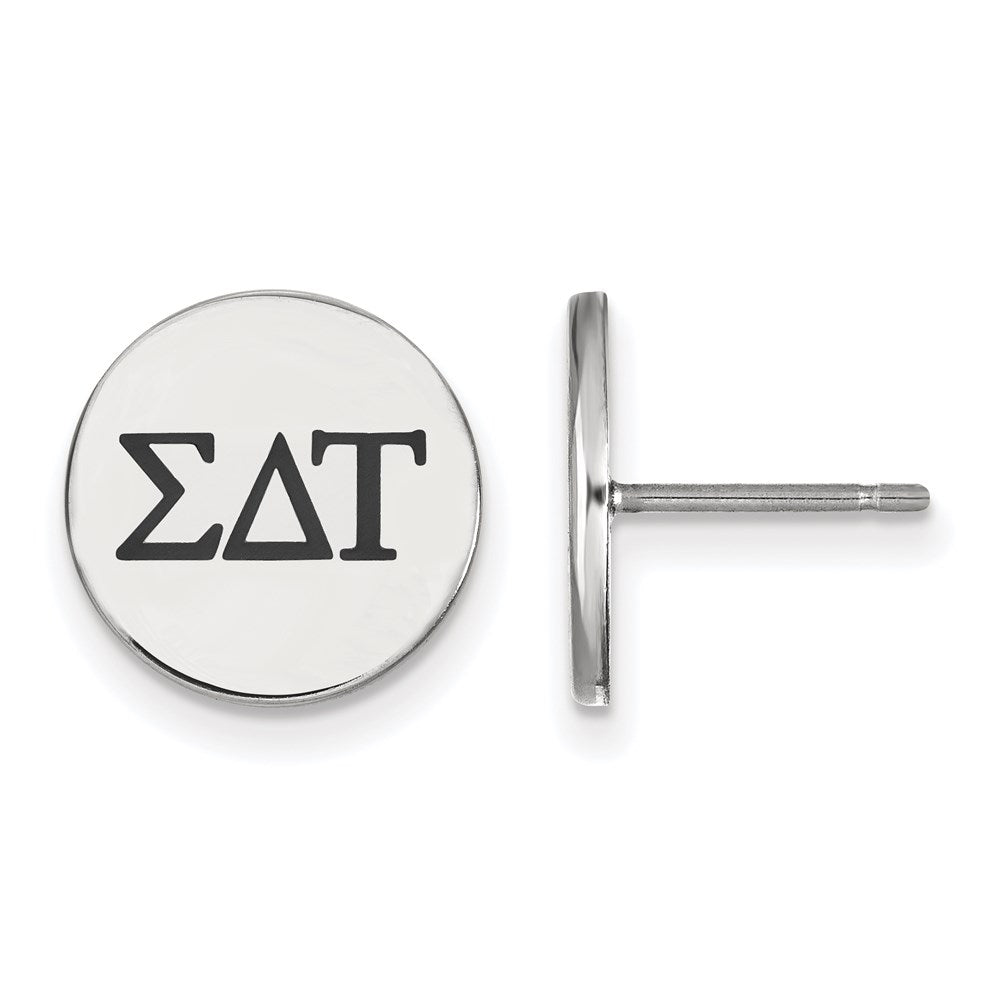 Sterling Silver Rhodium-plated LogoArt Sigma Delta Tau Sorority Greek Letters Black Enamel Post Earrings