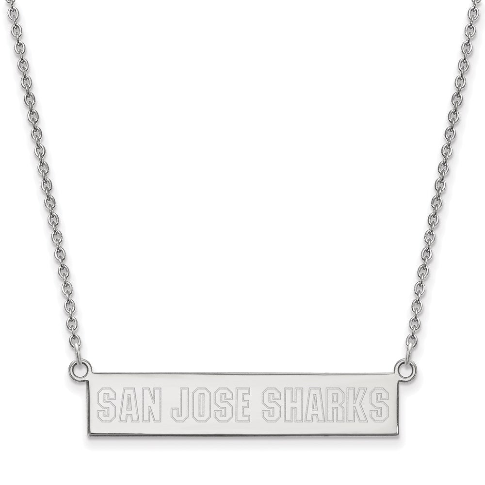 Sterling Silver Rhodium-plated NHL LogoArt San Jose Sharks Small Bar 18 inch Necklace