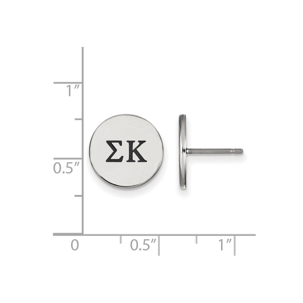 Sterling Silver Rhodium-plated LogoArt Sigma Kappa Sorority Greek Letters Black Enamel Post Earrings