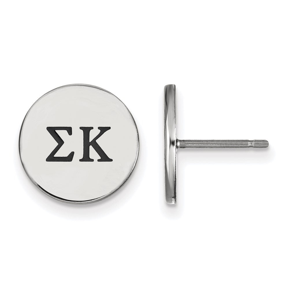 Sterling Silver Rhodium-plated LogoArt Sigma Kappa Sorority Greek Letters Black Enamel Post Earrings