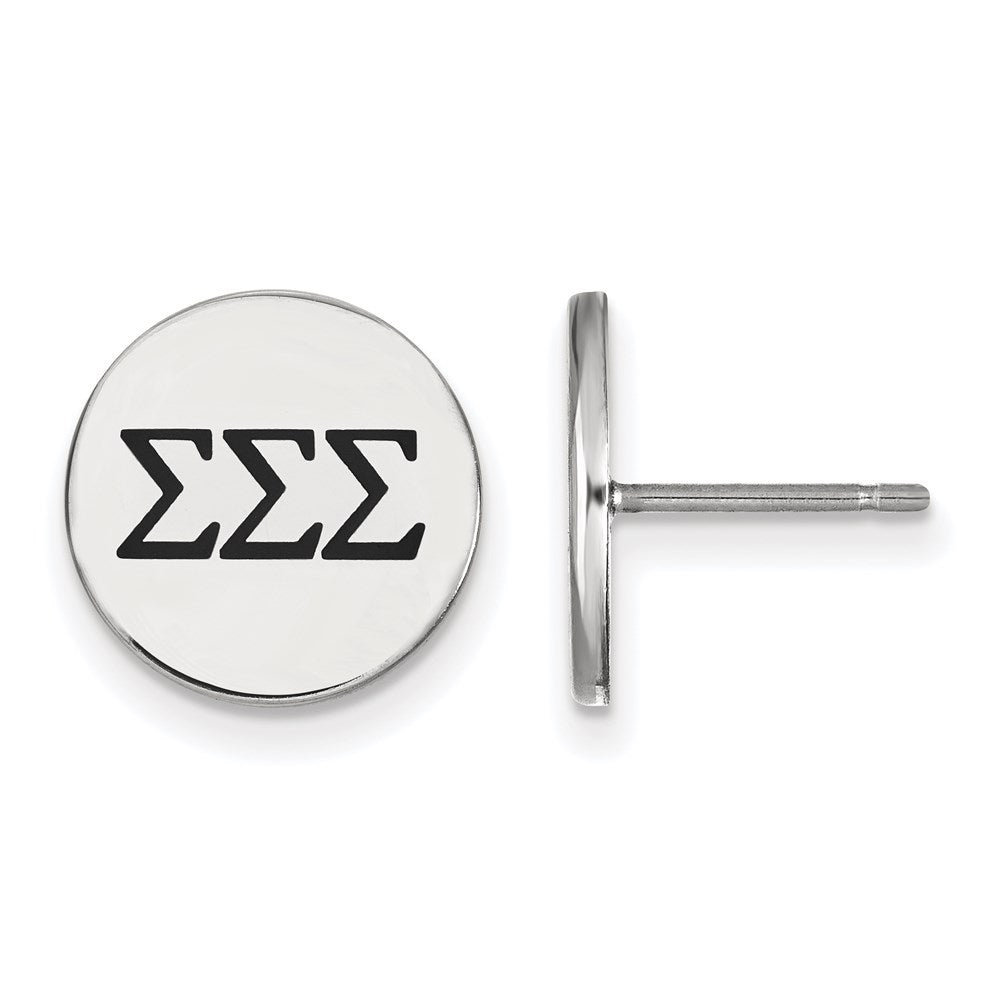 Sterling Silver Rhodium-plated LogoArt Sigma Sigma Sigma Sorority Greek Letters Black Enamel Post Earrings