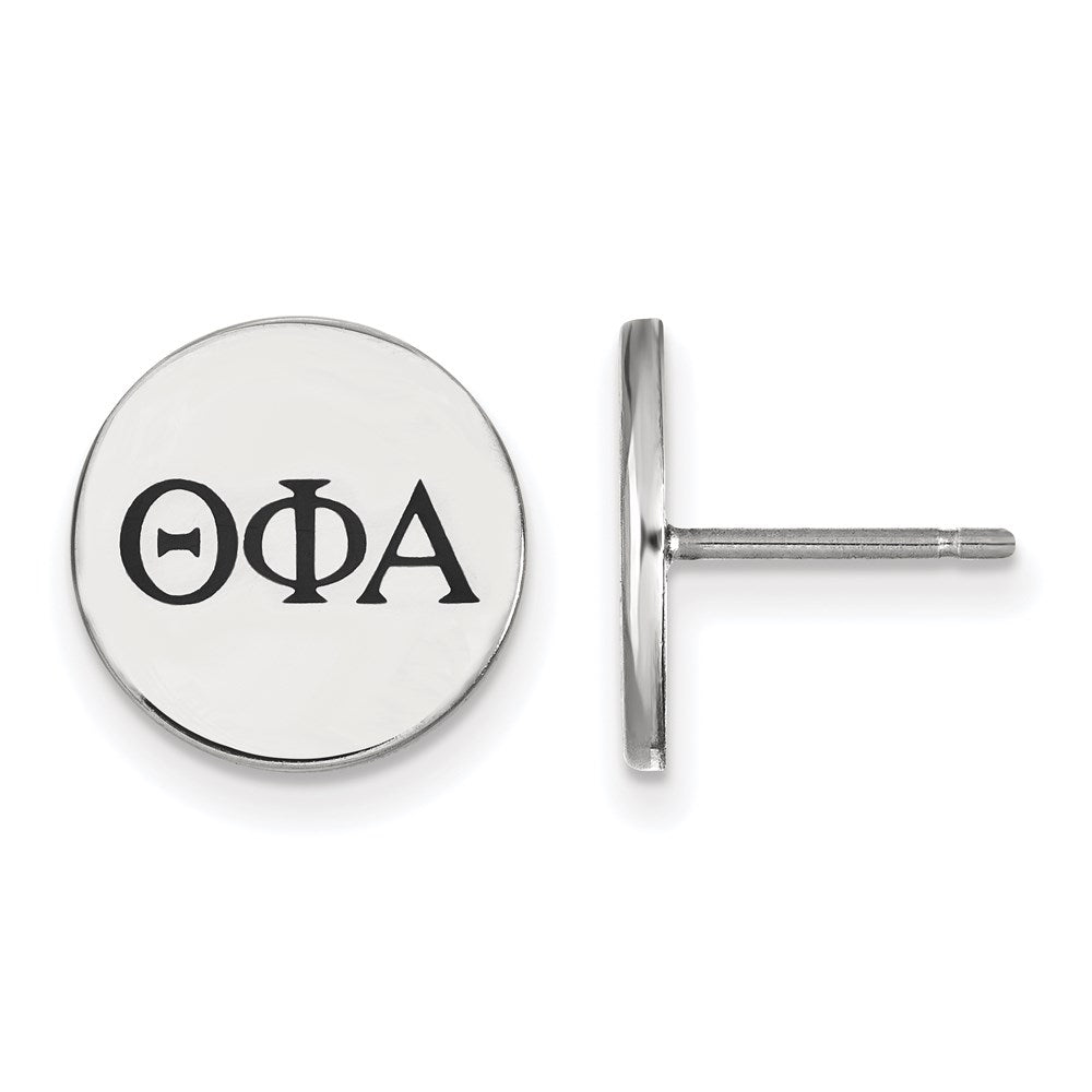 Sterling Silver Rhodium-plated LogoArt Theta Phi Alpha Sorority Greek Letters Black Enamel Post Earrings