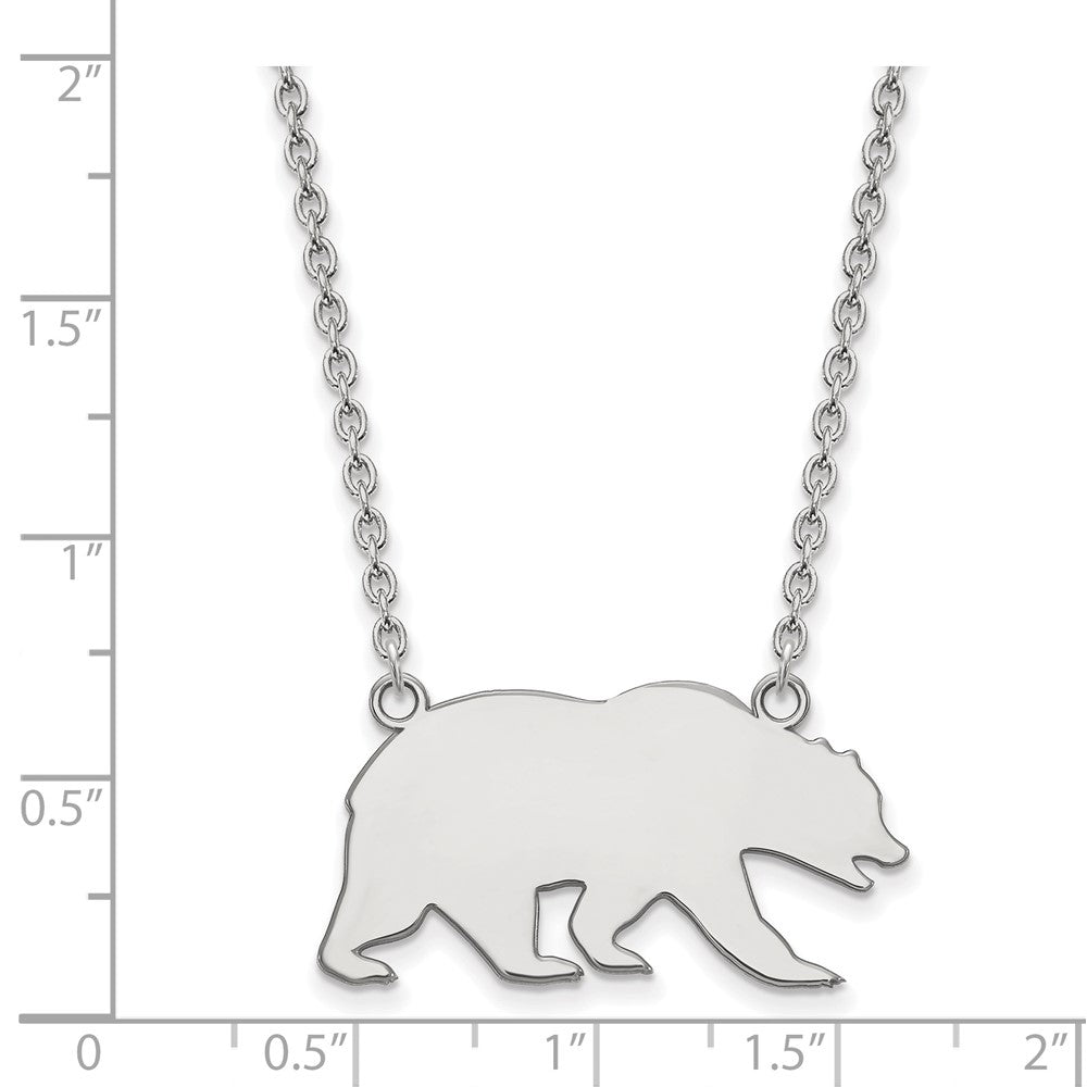 Sterling Silver Rhodium-plated LogoArt University of California Berkeley Bear Large Pendant 18 inch Necklace