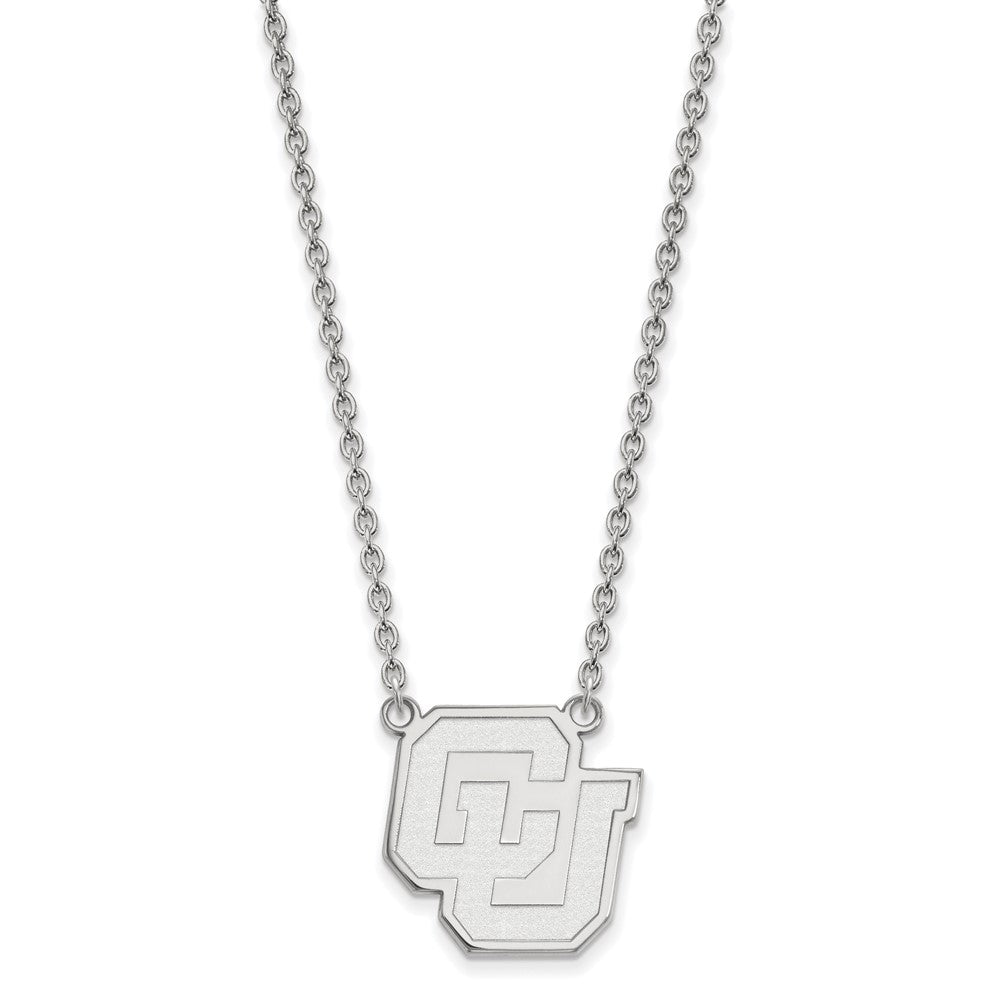 Sterling Silver Rhodium-plated LogoArt University of Colorado C-U Large Pendant 18 inch Necklace