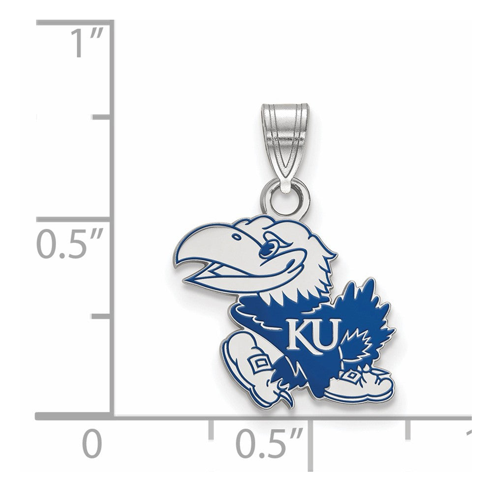 Sterling Silver Rhodium-plated LogoArt The University of Kansas Jayhawk Medium Enameled Pendant