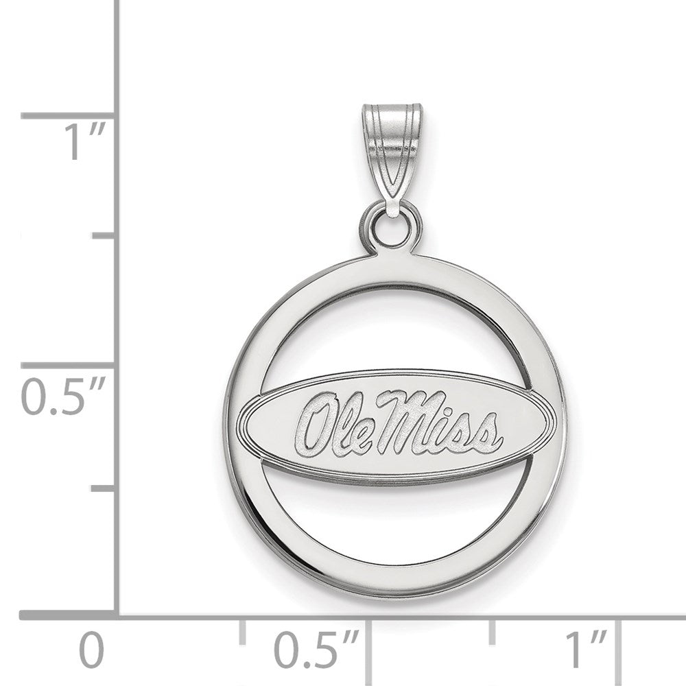 Sterling Silver Rhodium-plated LogoArt University of Mississippi Ole Miss Medium Circle Pendant