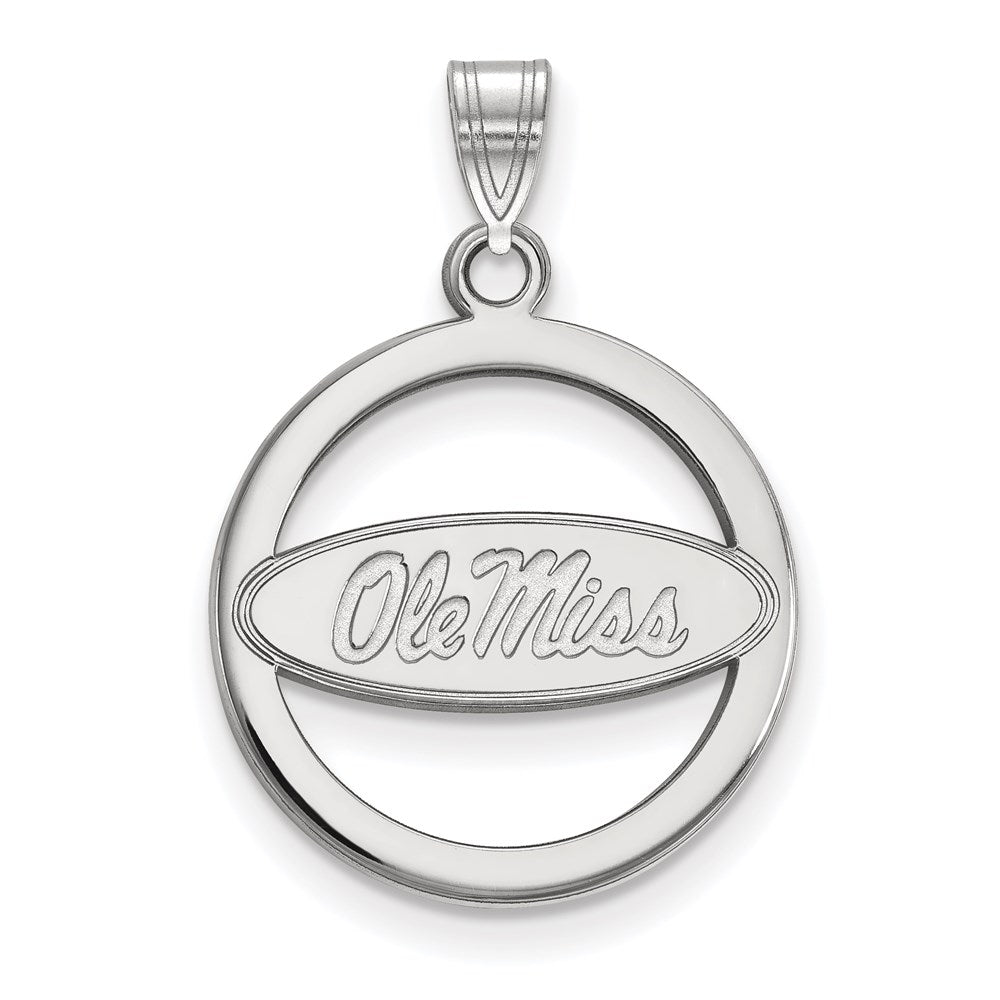 Sterling Silver Rhodium-plated LogoArt University of Mississippi Ole Miss Medium Circle Pendant