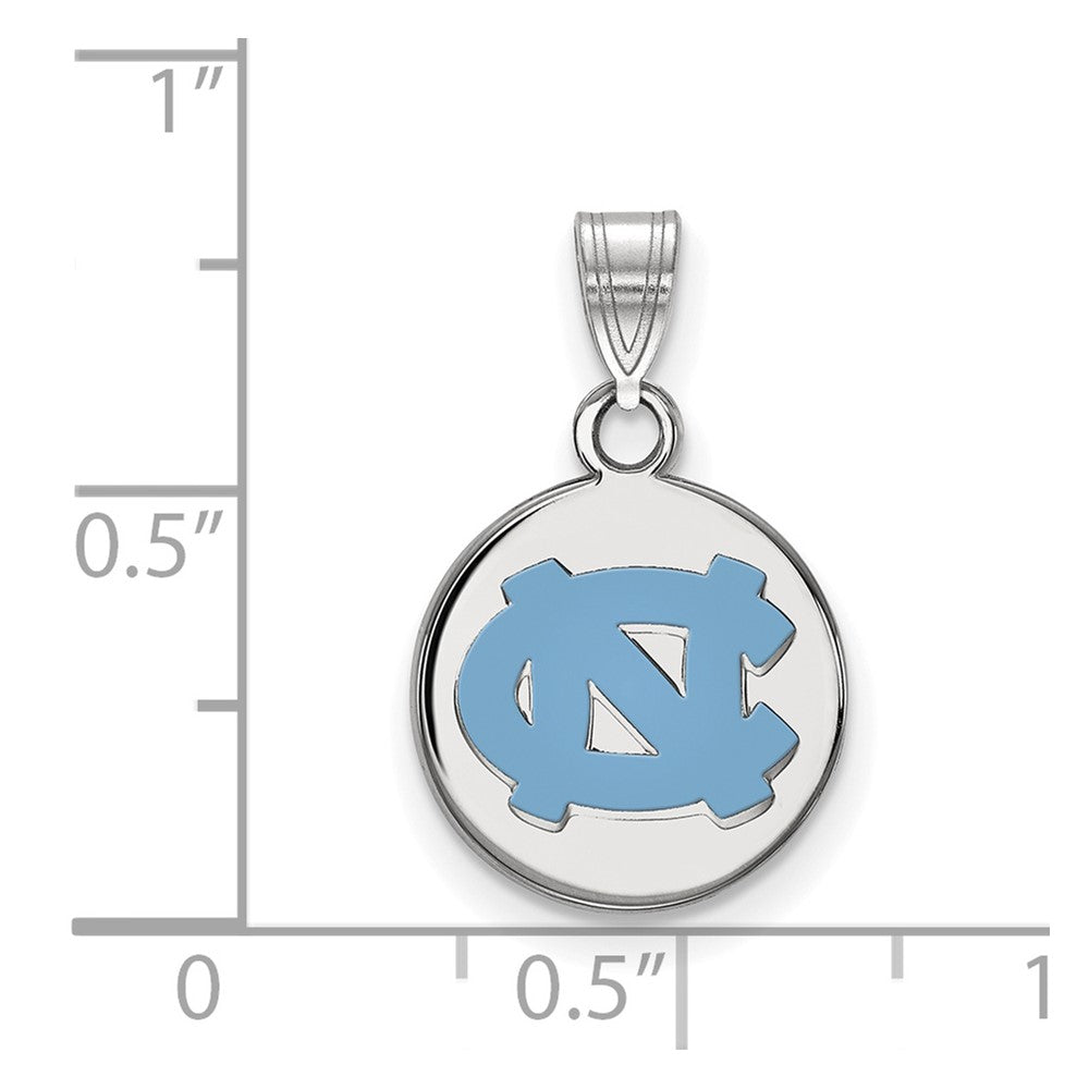 Sterling Silver Rhodium-plated LogoArt University of North Carolina N-C Small Enameled Disc Pendant