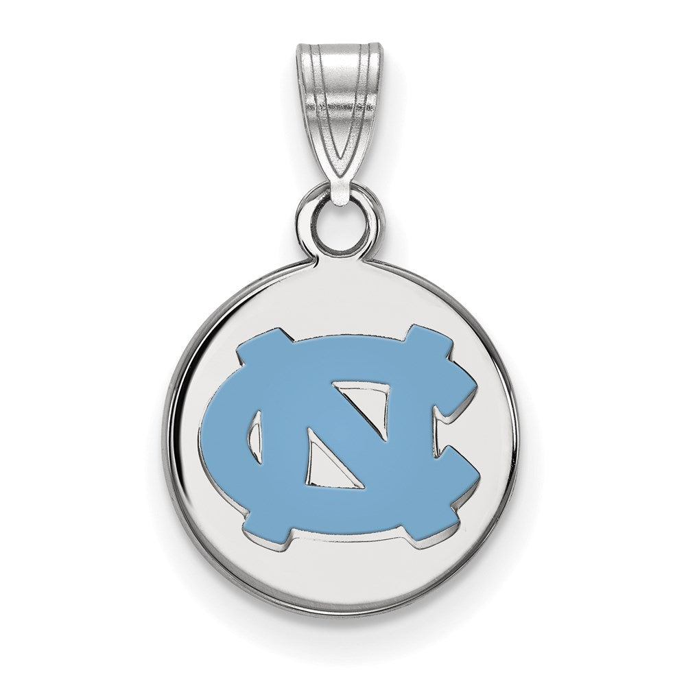 Sterling Silver Rhodium-plated LogoArt University of North Carolina N-C Small Enameled Disc Pendant