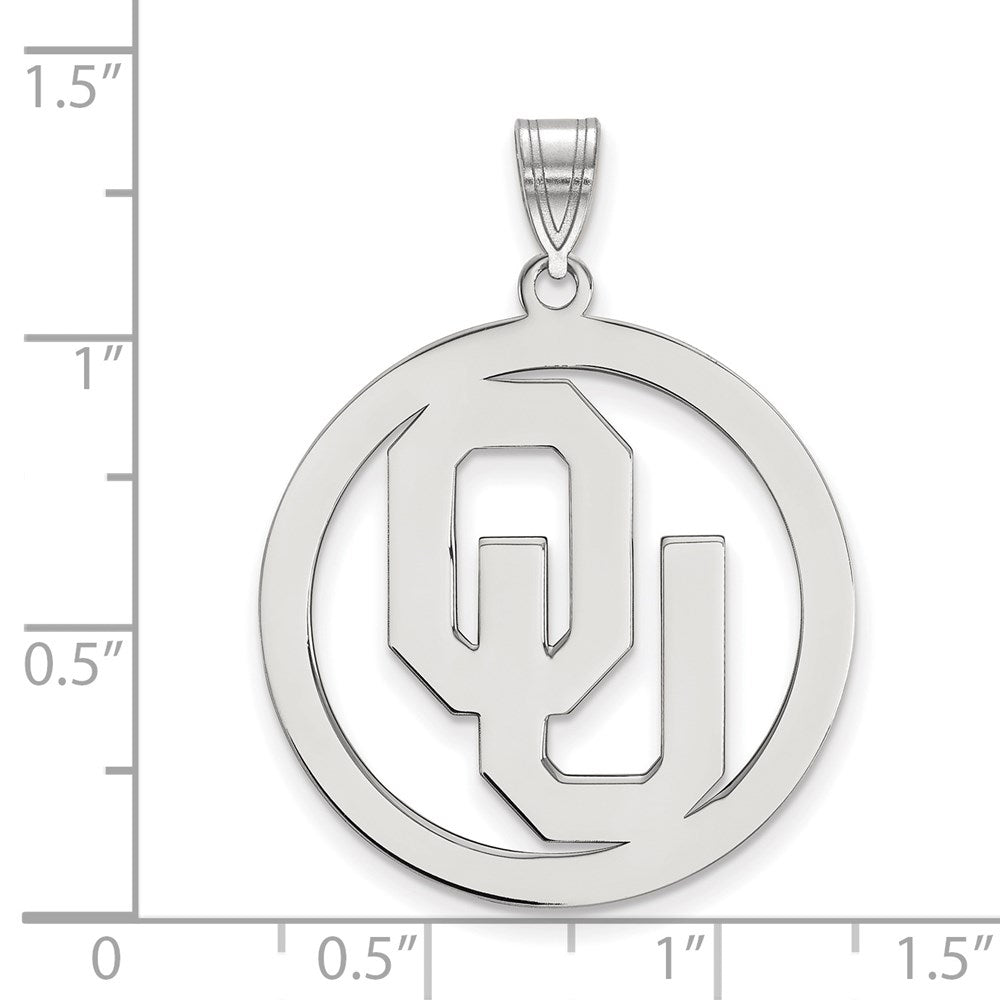 Sterling Silver Rhodium-plated LogoArt University of Oklahoma O-U Extra Large Circle Pendant