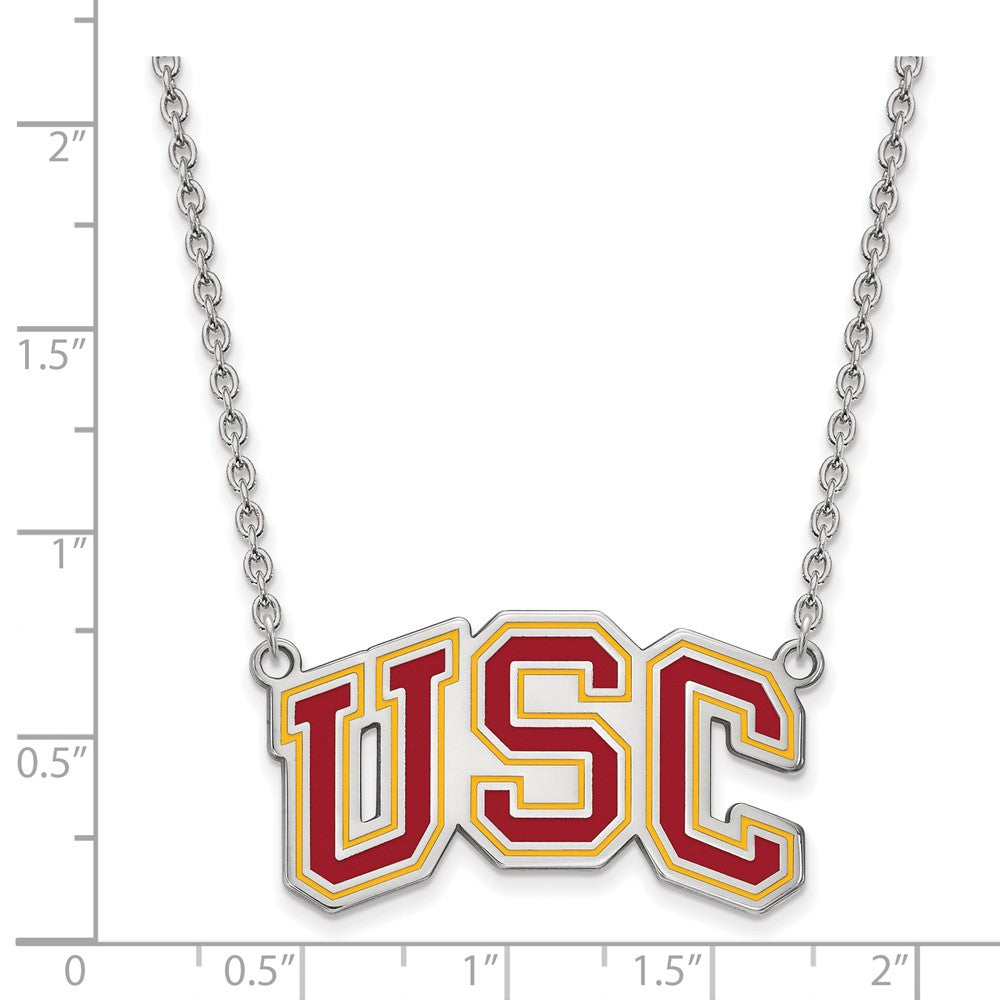 Sterling Silver Rhodium-plated University of Southern California U-S-C Large Enameled Pendant 18 inch Necklace