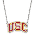 Sterling Silver Rhodium-plated University of Southern California U-S-C Large Enameled Pendant 18 inch Necklace