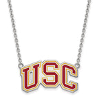 Sterling Silver Rhodium-plated University of Southern California U-S-C Large Enameled Pendant 18 inch Necklace