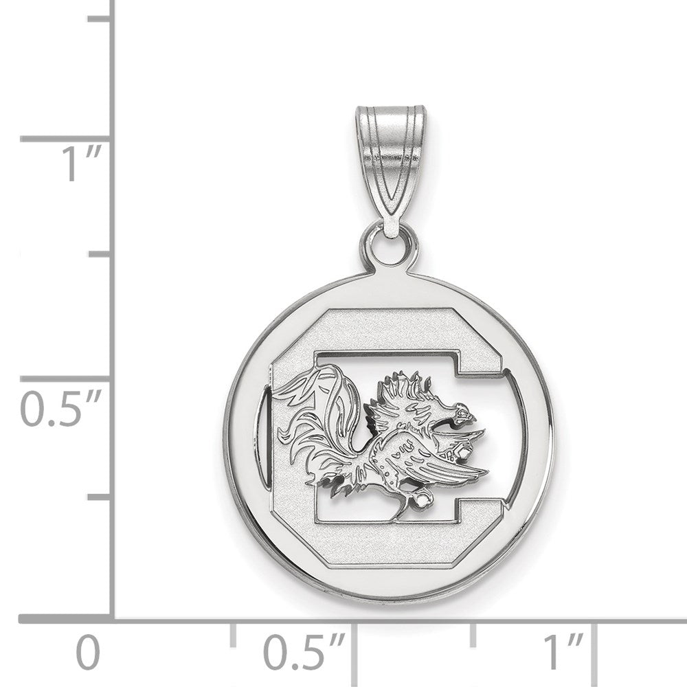 Sterling Silver Rhodium-plated LogoArt University of South Carolina Medium Circle Pendant