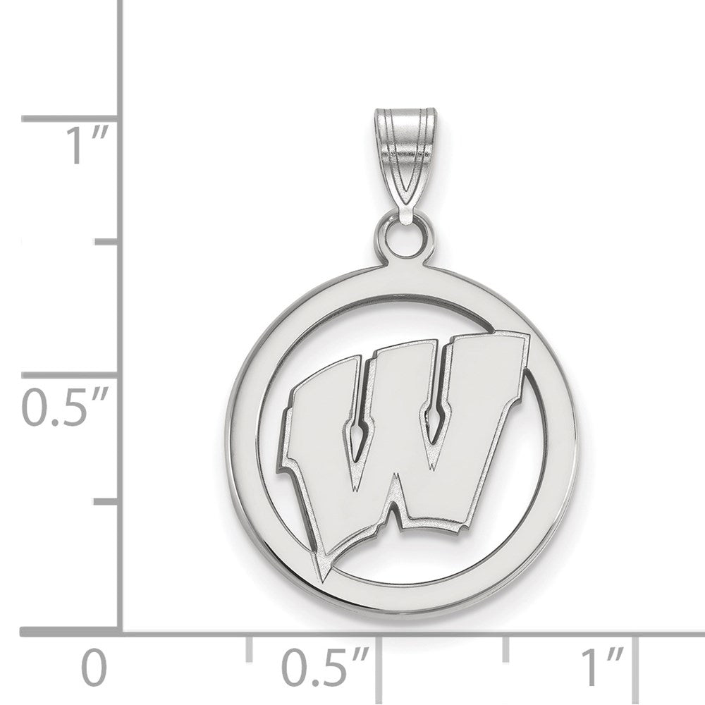 Sterling Silver Rhodium-plated LogoArt University of Wisconsin Letter W Medium Circle Pendant