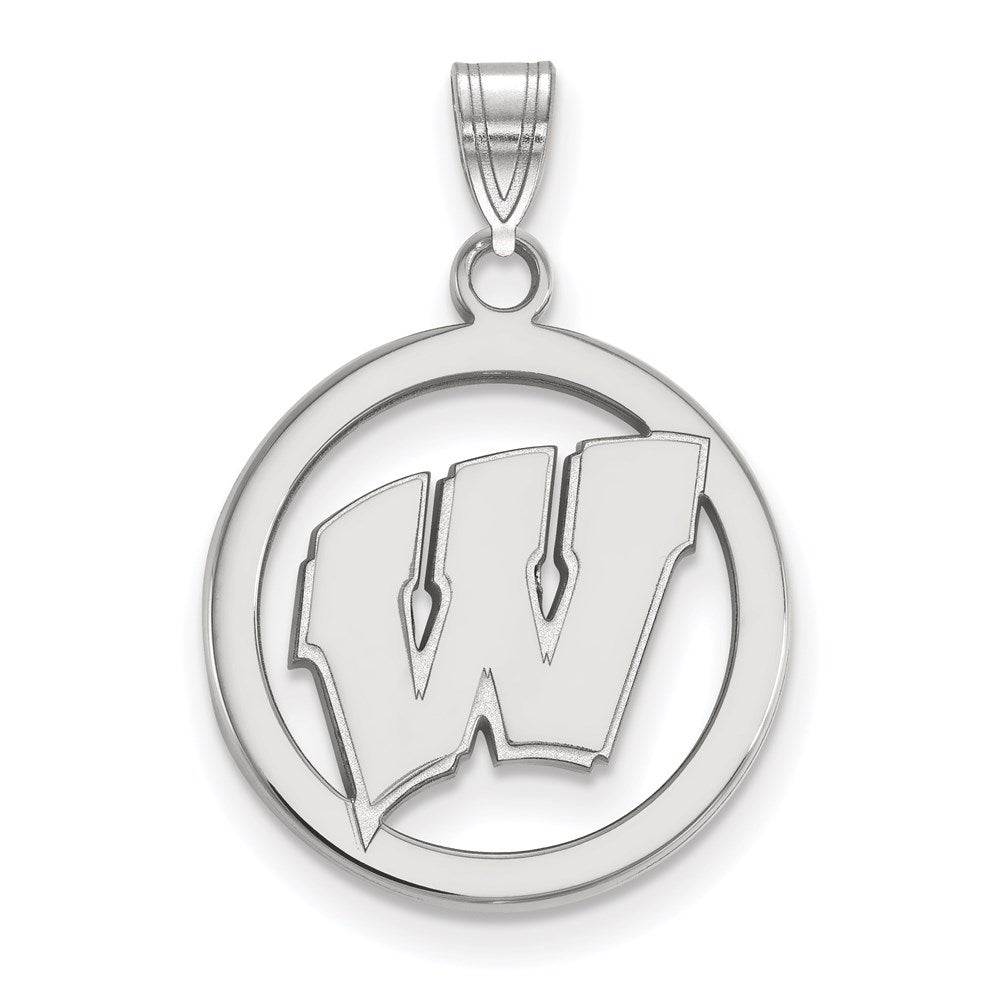 Sterling Silver Rhodium-plated LogoArt University of Wisconsin Letter W Medium Circle Pendant