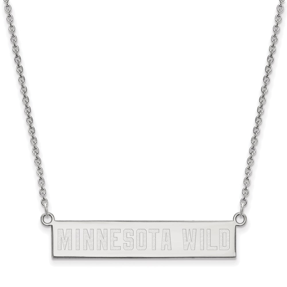 Sterling Silver Rhodium-plated NHL LogoArt Minnesota Wild Small Bar 18 inch Necklace