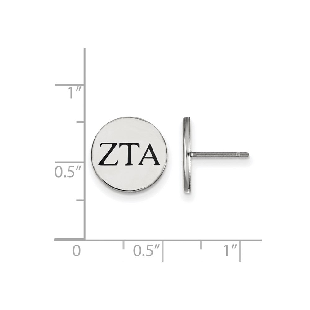 Sterling Silver Rhodium-plated LogoArt Zeta Tau Alpha Sorority Greek Letters Black Enamel Post Earrings