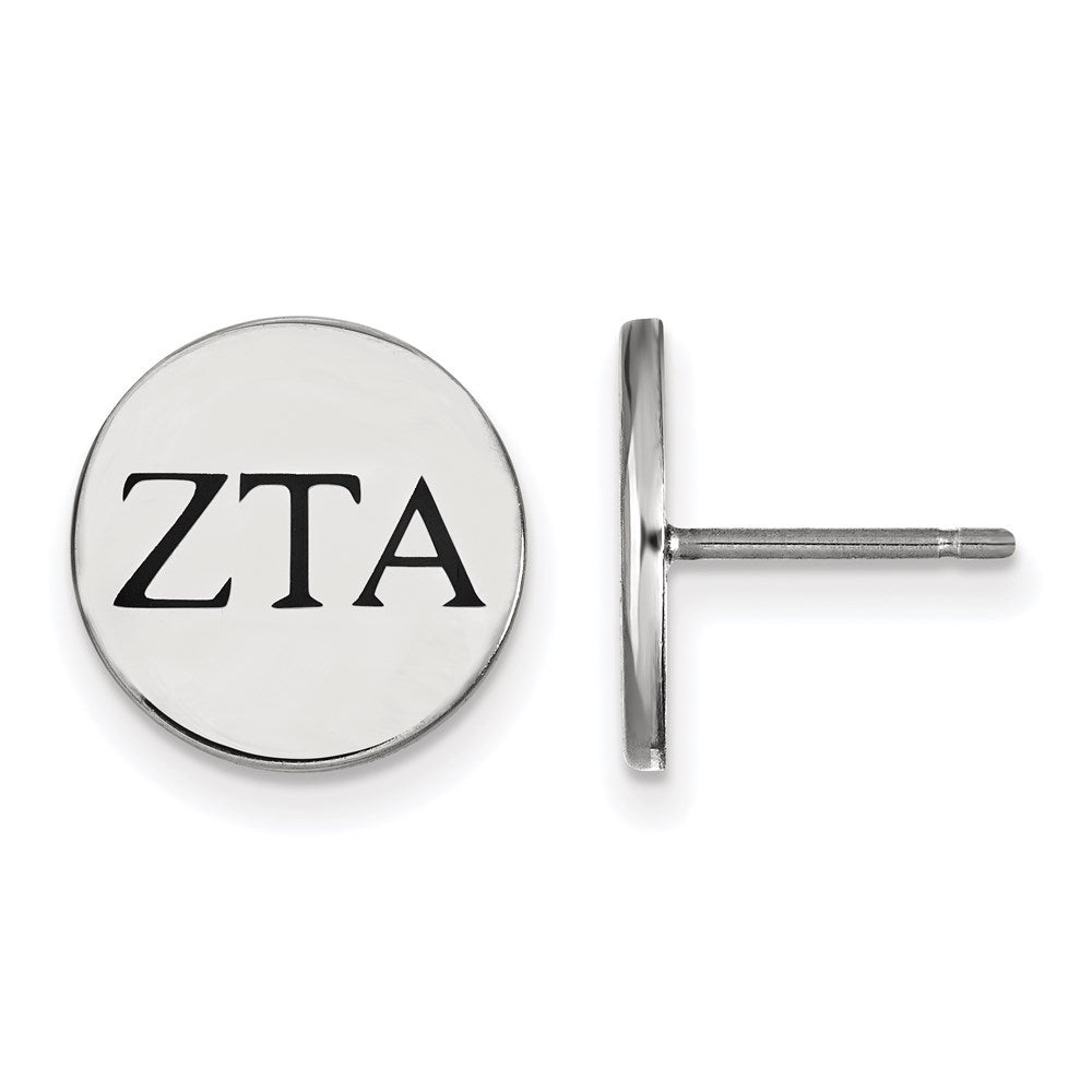 Sterling Silver Rhodium-plated LogoArt Zeta Tau Alpha Sorority Greek Letters Black Enamel Post Earrings