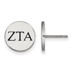 Sterling Silver Rhodium-plated LogoArt Zeta Tau Alpha Sorority Greek Letters Black Enamel Post Earrings