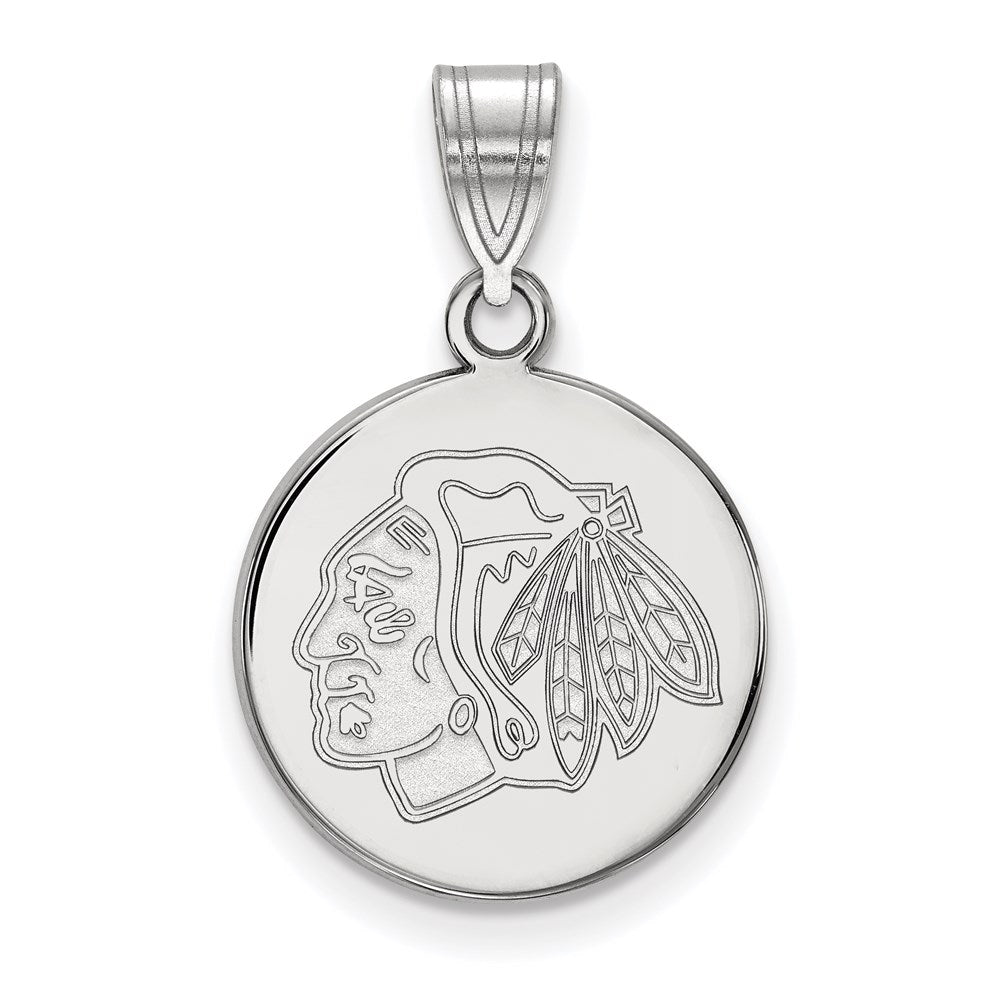 Sterling Silver Rhodium-plated NHL LogoArt Chicago Blackhawks Medium Disc Pendant