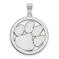 Sterling Silver Rhodium-plated LogoArt Clemson University Tiger Paw Extra Large Circle Pendant