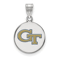 Sterling Silver Rhodium-plated LogoArt Georgia Institute of Technology G-T Medium Enameled Disc Pendant