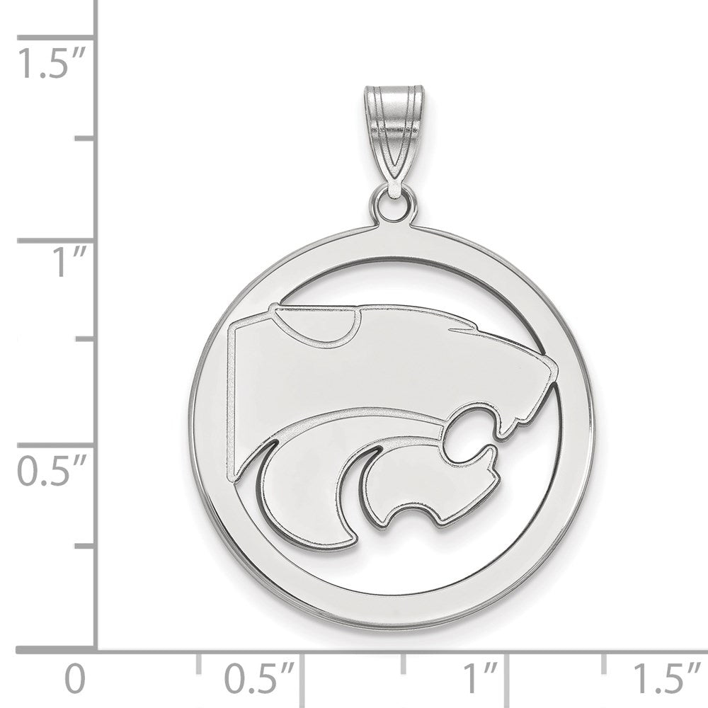 Sterling Silver Rhodium-plated LogoArt Kansas State University Wildcat Extra Large Circle Pendant
