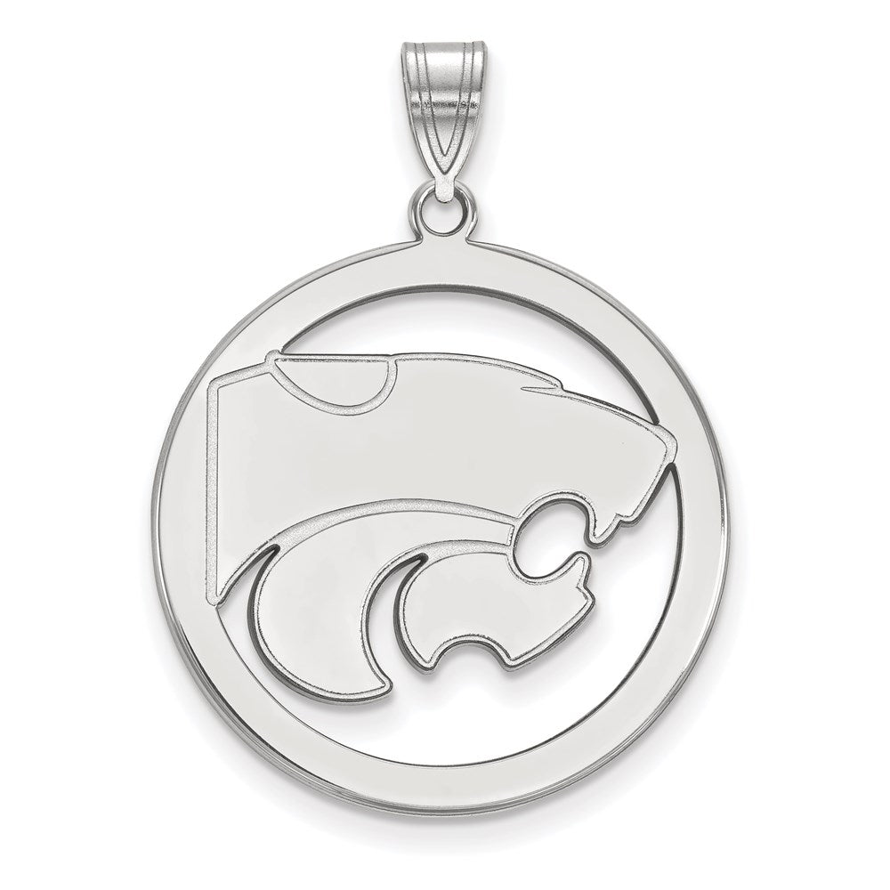 Sterling Silver Rhodium-plated LogoArt Kansas State University Wildcat Extra Large Circle Pendant