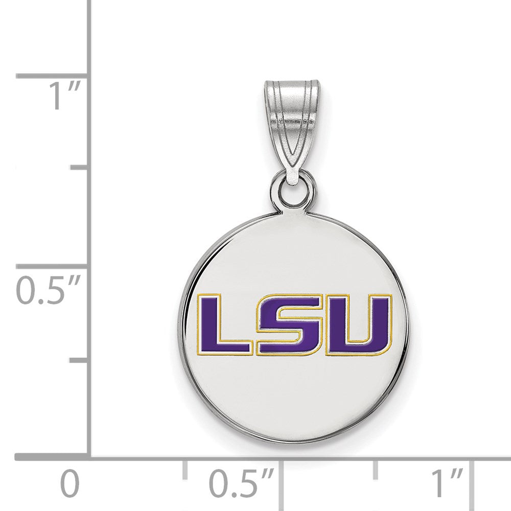 Sterling Silver Rhodium-plated LogoArt Louisiana State University L-S-U Medium Enameled Disc Pendant