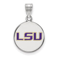 Sterling Silver Rhodium-plated LogoArt Louisiana State University L-S-U Medium Enameled Disc Pendant