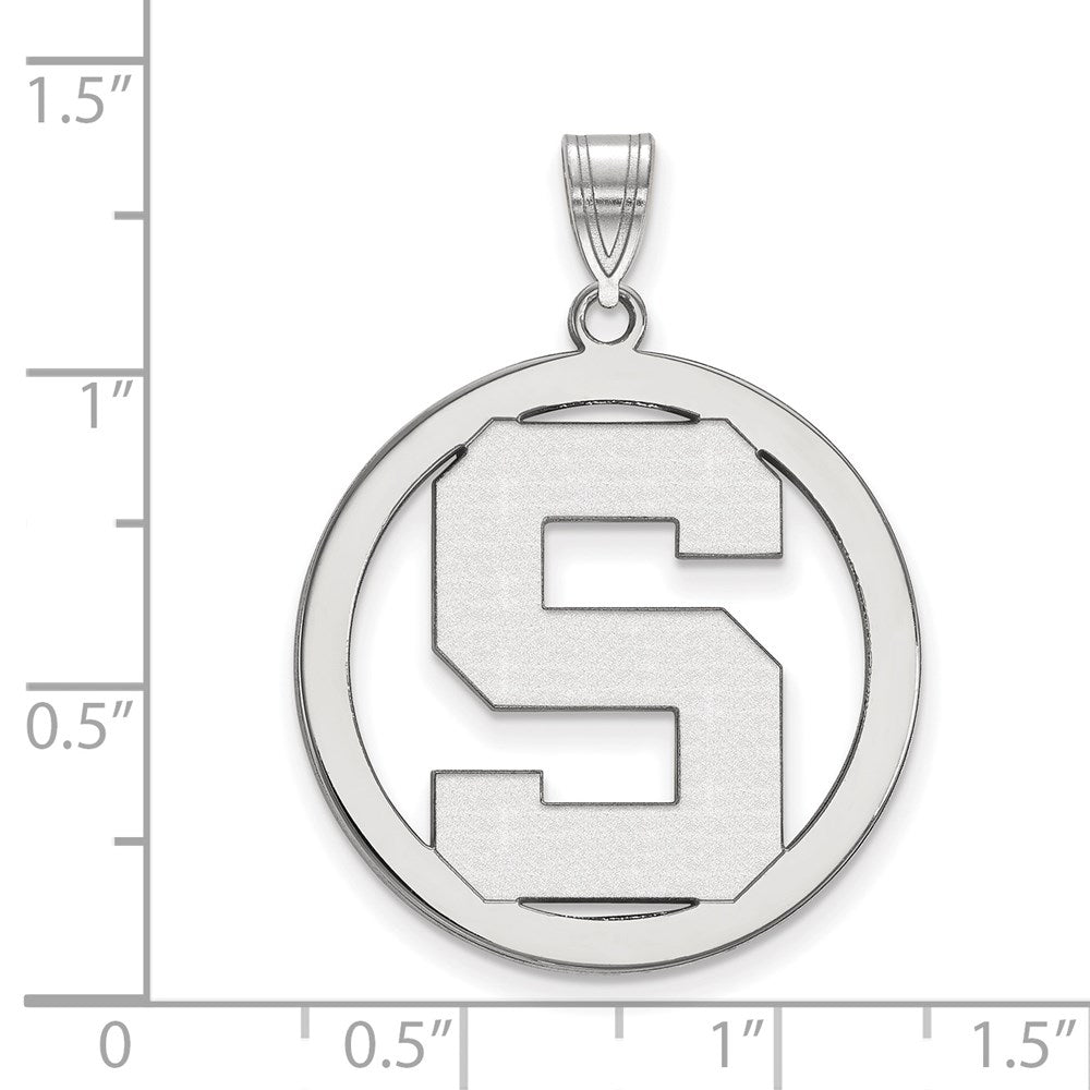 Sterling Silver Rhodium-plated LogoArt Michigan State University Letter S Large Circle Pendant