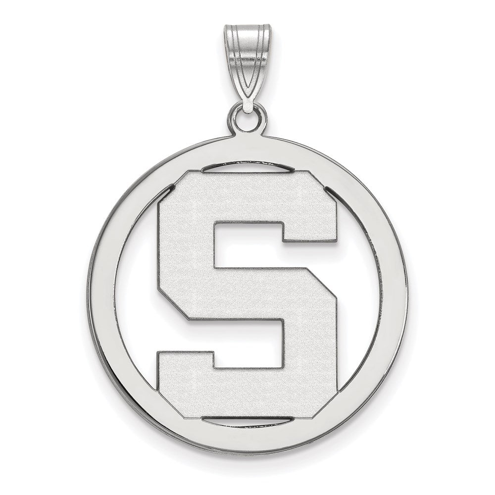Sterling Silver Rhodium-plated LogoArt Michigan State University Letter S Large Circle Pendant