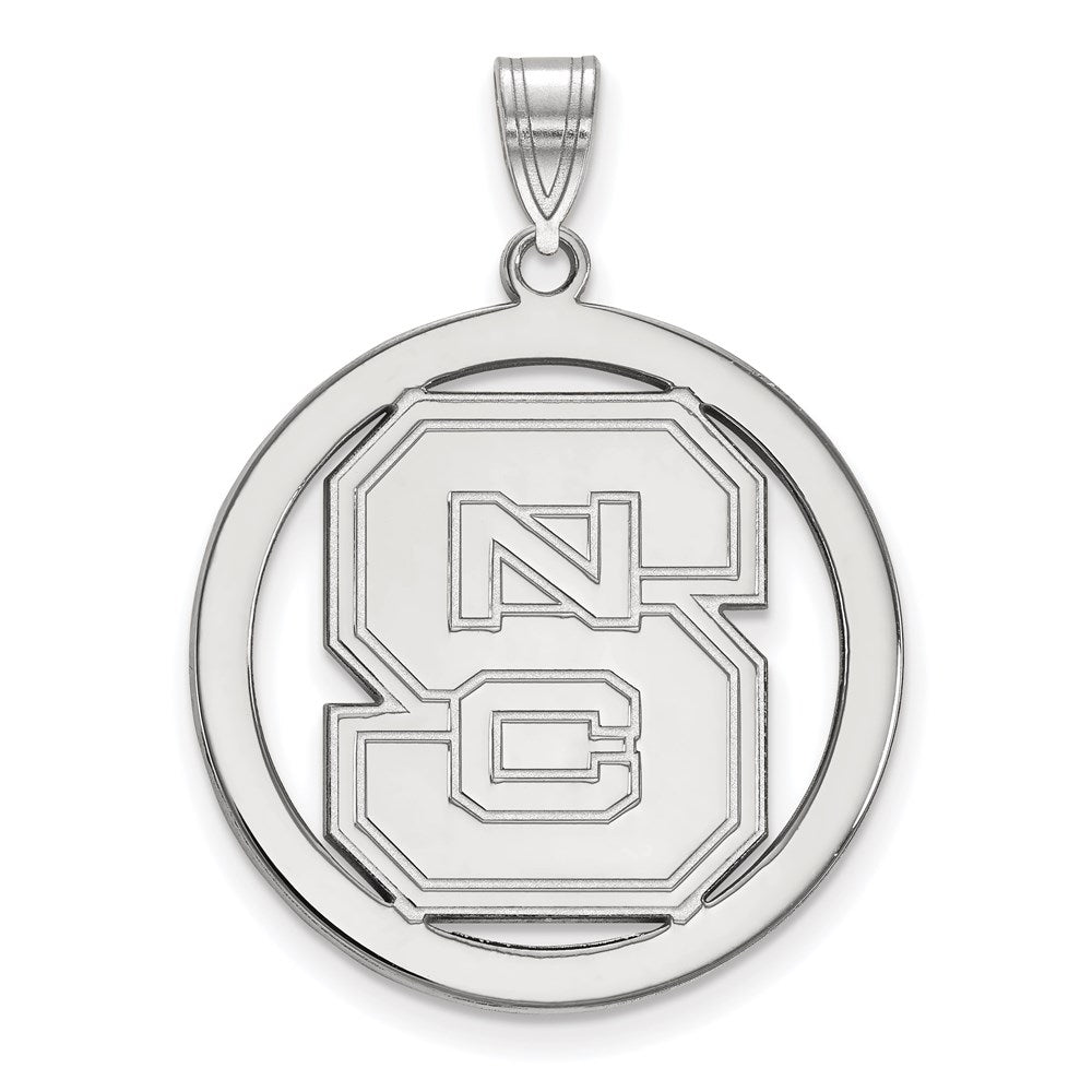 Sterling Silver Rhodium-plated LogoArt North Carolina State University N-C-S Large Circle Pendant
