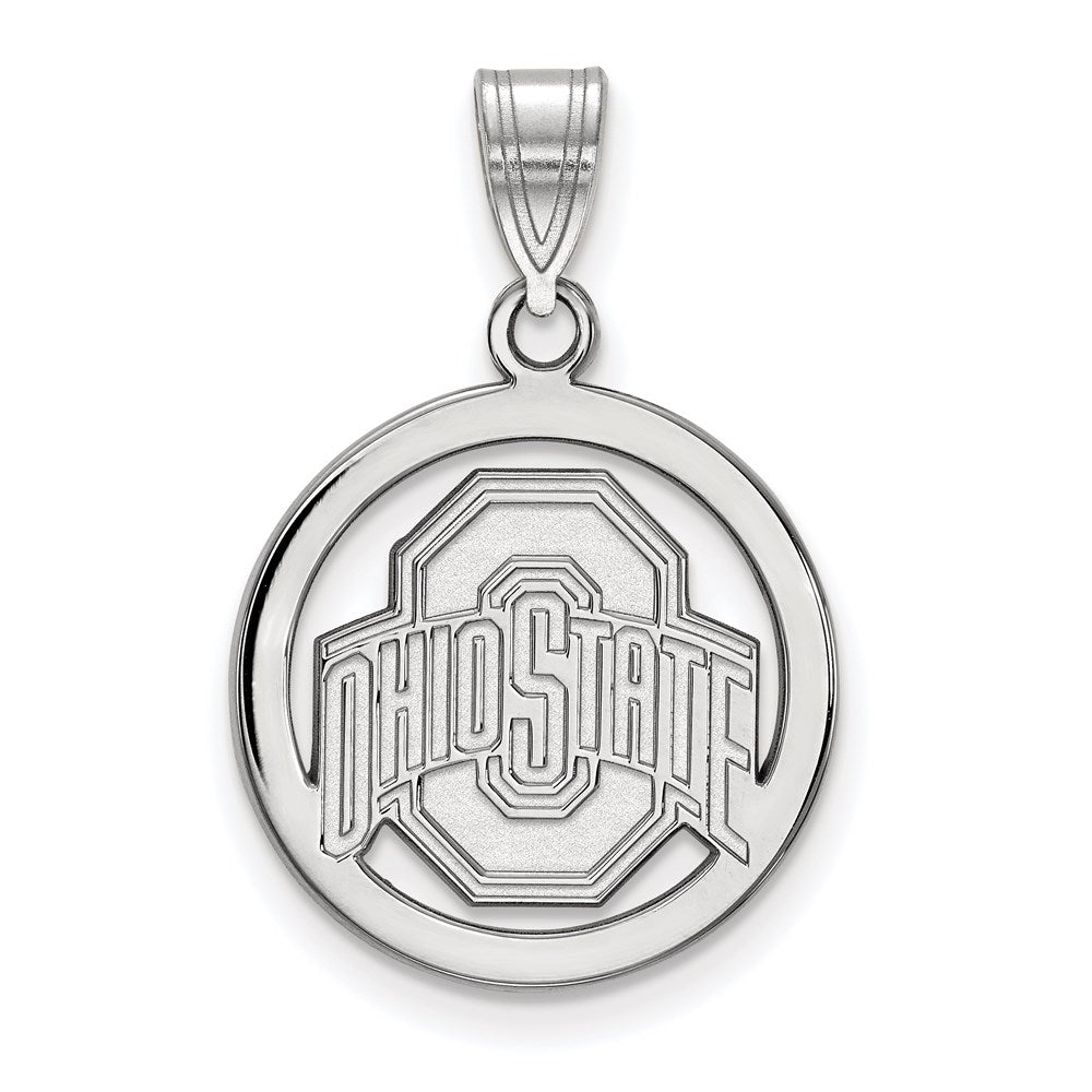 Sterling Silver Rhodium-plated LogoArt The Ohio State University Med Circle Pendant