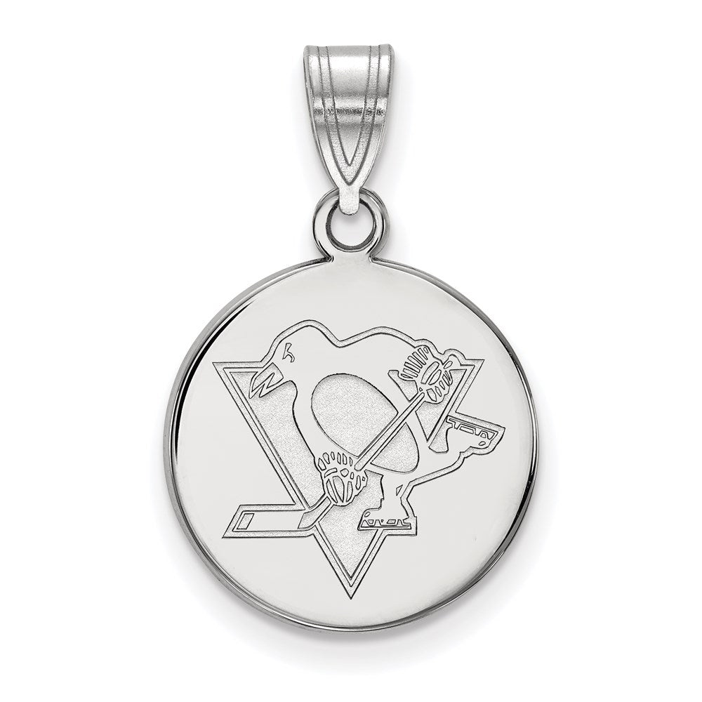 Sterling Silver Rhodium-plated NHL LogoArt Pittsburgh Penguins Medium Disc Pendant