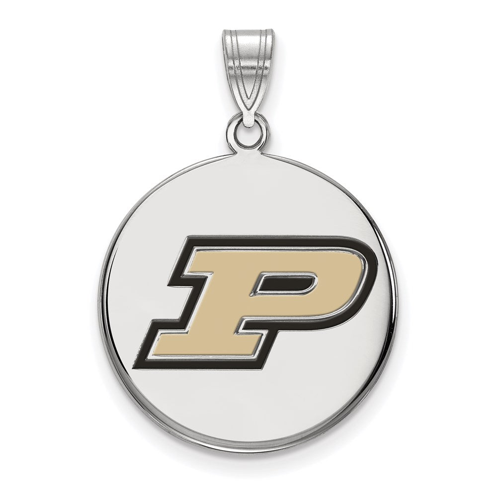 Sterling Silver Rhodium-plated LogoArt Purdue University Letter P Large Enameled Disc Pendant