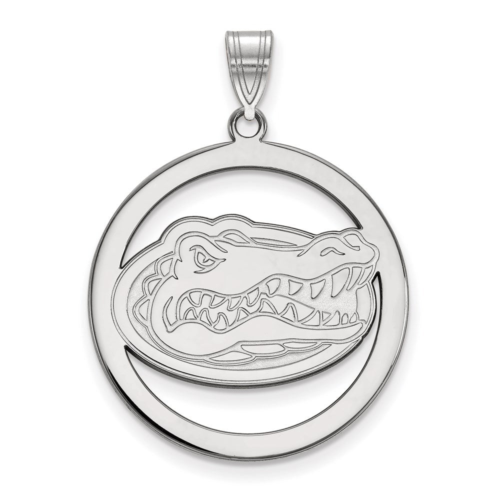 Sterling Silver Rhodium-plated LogoArt University of Florida Gator Extra Large Circle Pendant