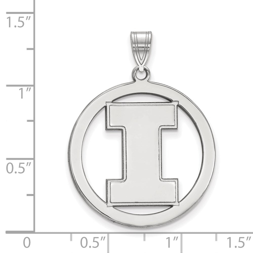 Sterling Silver Rhodium-plated LogoArt University of Illinois Letter I Extra Large Circle Pendant