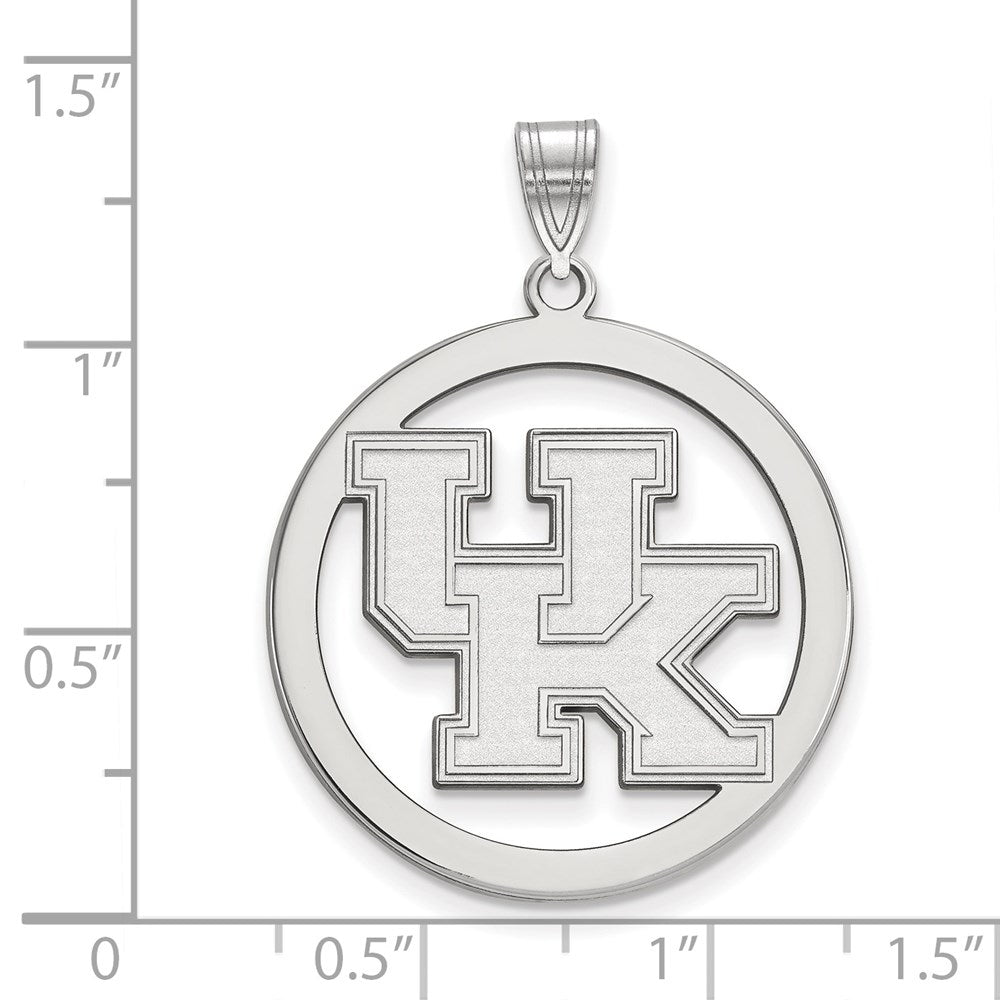 Sterling Silver Rhodium-plated LogoArt University of Kentucky U-K Large Circle Pendant