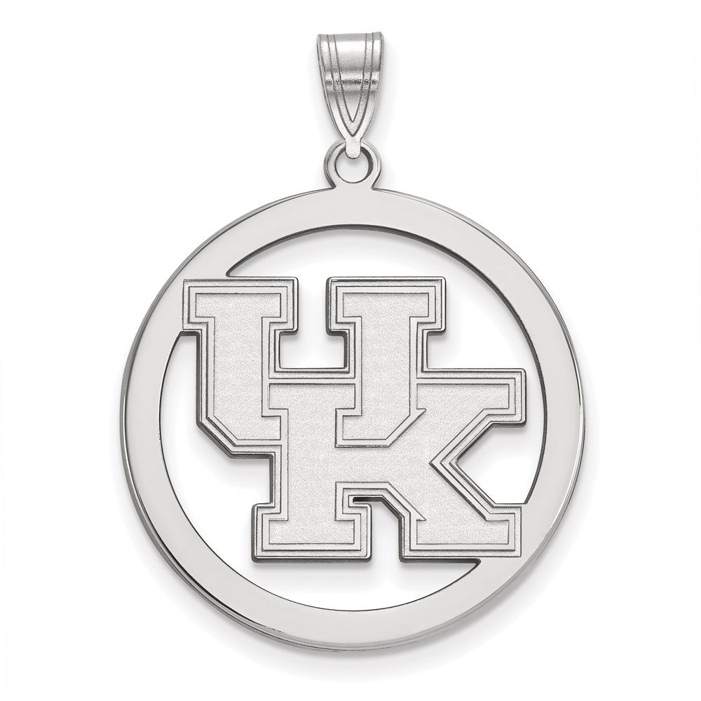 Sterling Silver Rhodium-plated LogoArt University of Kentucky U-K Large Circle Pendant