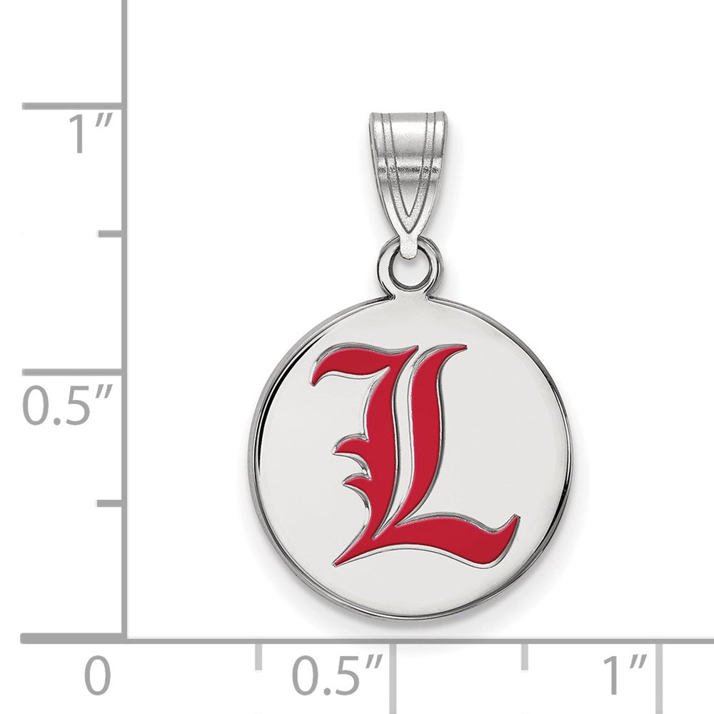 Sterling Silver Rhodium-plated LogoArt University of Louisville Letter L Medium Enameled Disc Pendant