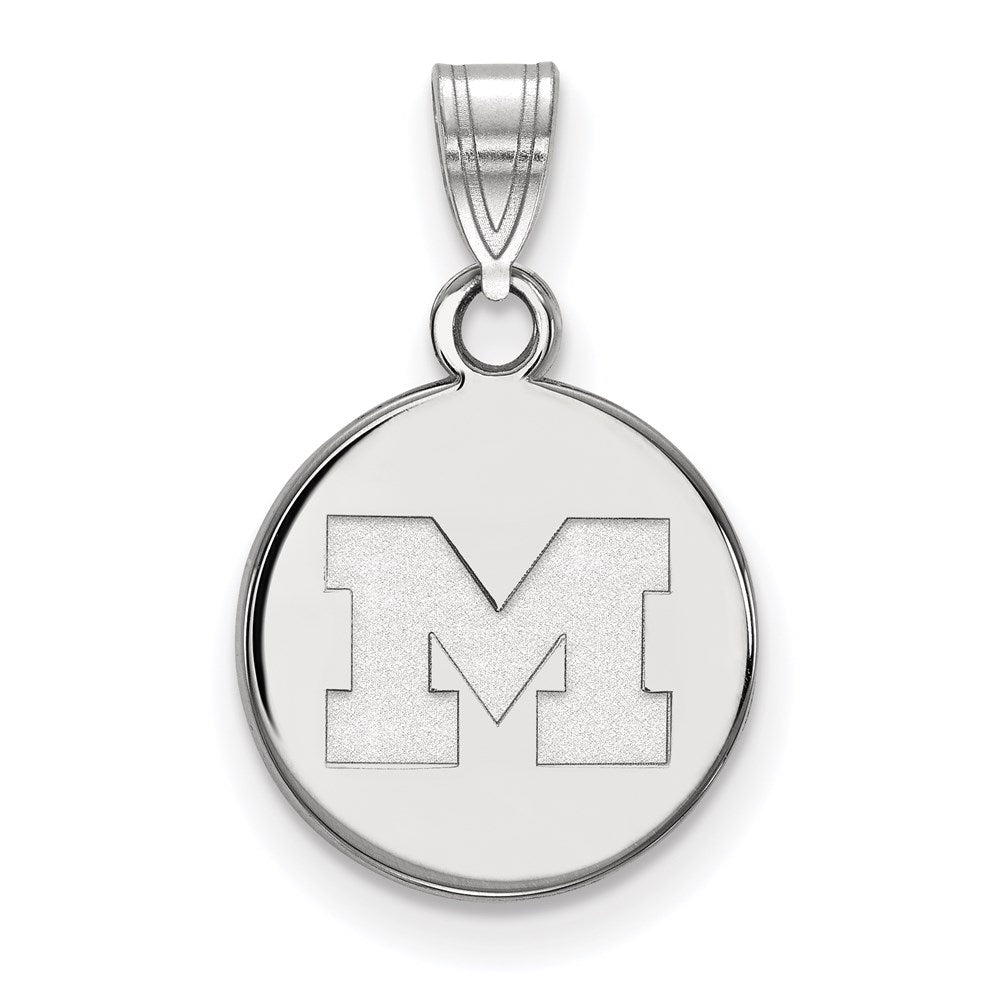 10k White Gold LogoArt University of Michigan Letter M Small Disc Pendant