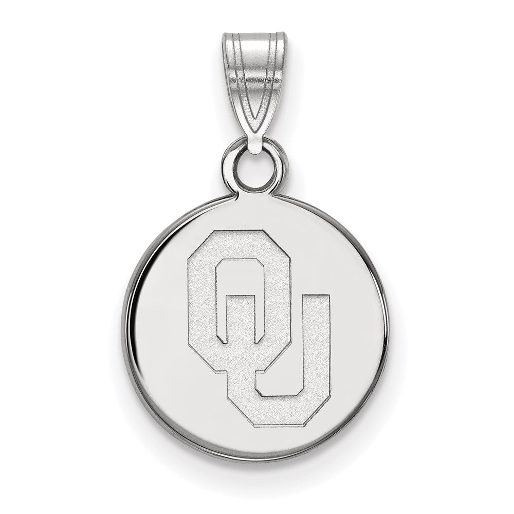 Sterling Silver Rhodium-plated LogoArt University of Oklahoma O-U Small Disc Pendant