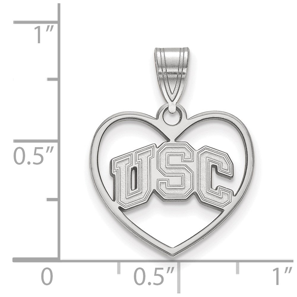 Sterling Silver Rhodium-plated University of Southern California U-S-C Heart Pendant